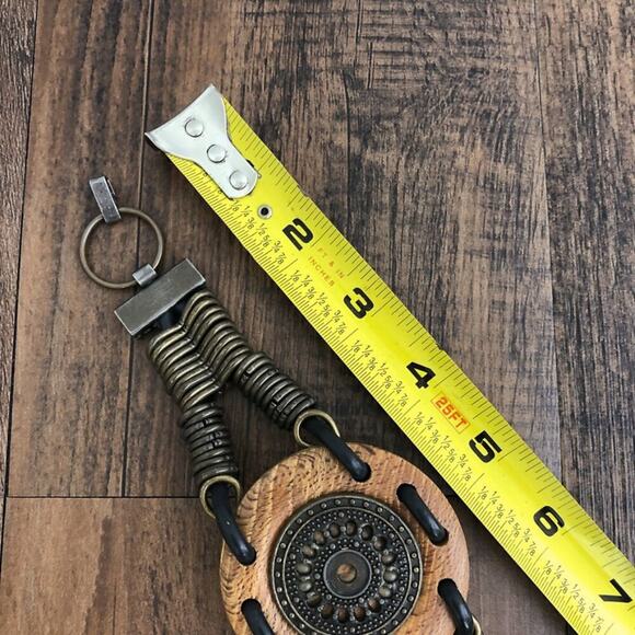 Concho Belt Hip Slung Mixed Media Wood Chain Boho Festival Size Small Tan Multi - Picture 8 of 12